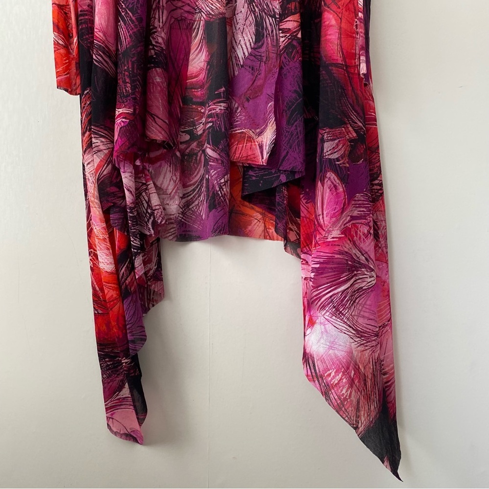 Fuzzi Sheer Astract Floral Print Draped Open Front Mesh Tulle Cardigan XS - Picture 4 of 7